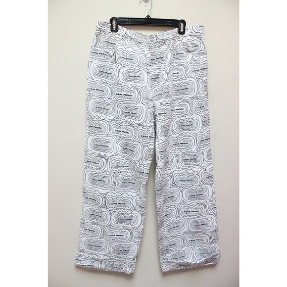 Lirika Matoshi Denim - Lirika Matoshi White Pattern Logo Denim Straight Jeans Size XL